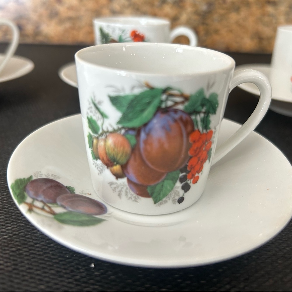 Limoges France White and Fruit Design Espresso set